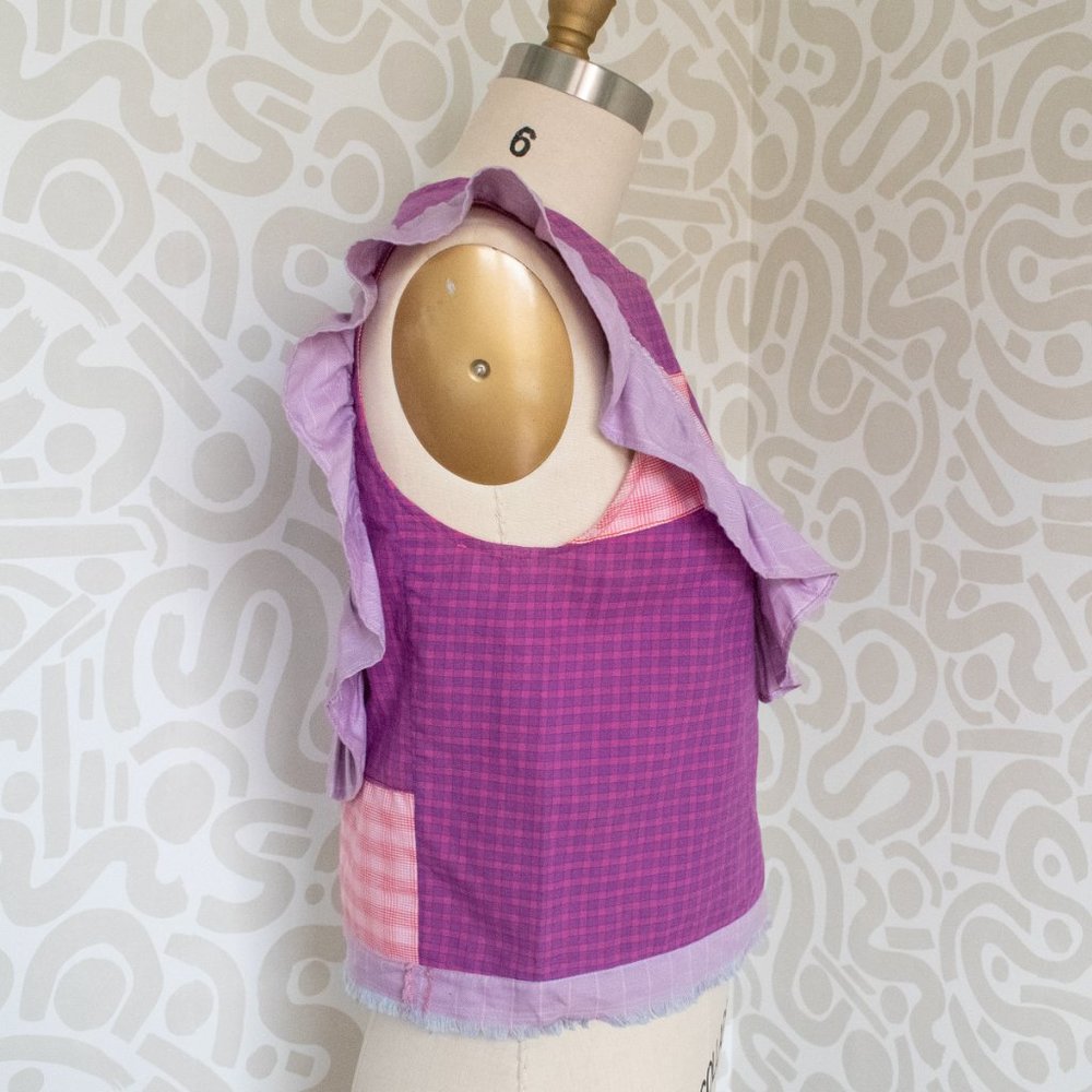 Boxy Plaid Ruffle Handmade Designer Top - Picture 2 of 5